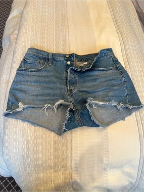 Levi's Medium Blue Distressed Denim Cutoff Shorts